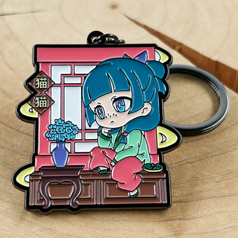 Chibi Maomao Sitting On The Windowsill Double Sided Enamel Keychain The Apothecary Diaries Key Ring Anime Fan Gift Pendant