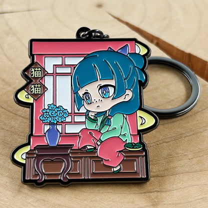 Chibi Maomao Sitting On The Windowsill Double Sided Enamel Keychain The Apothecary Diaries Key Ring Anime Fan Gift Pendant