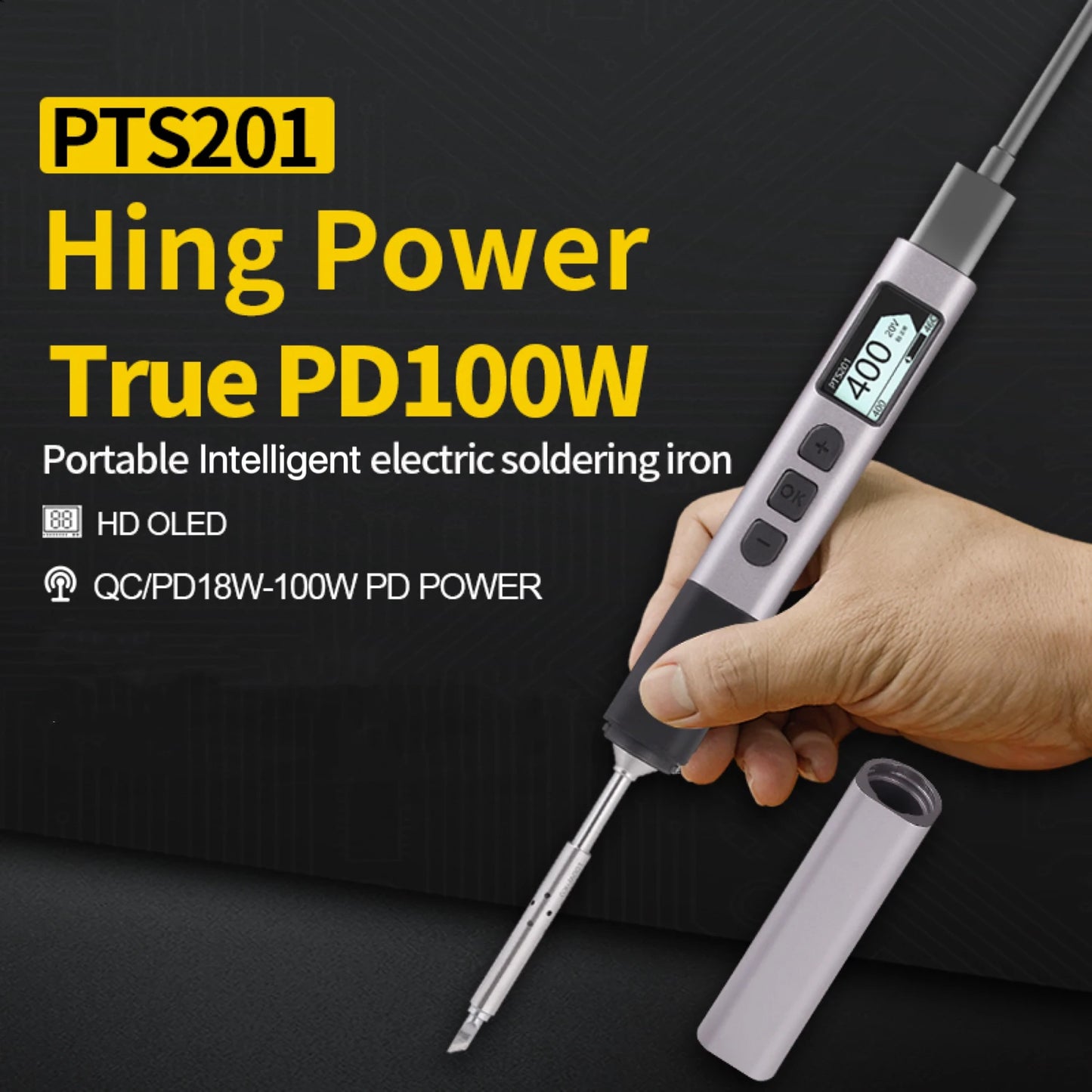 PTS201 PD 100W Soldering Iron Portable Solder Station PID Temperature Control for Electronic DIY Repair
