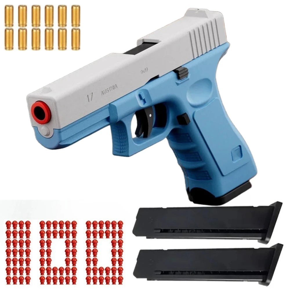 Shell Throwing G17 Automatic Shooting Soft Bullet Toy Gun with Blowback Outdoor Sports Shooting Game Christmas Gift for Children