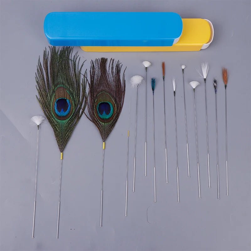 1/5Pcs Goose Feather Stick Ear Picking Elastic Earwax Cleaner Stick Massage Chicken Peacock Feather Silver Needle Ear Dig Tool