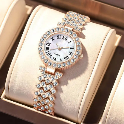 2PCS Women's Watch Fashion Rhinestone Ladies Analog Quartz Watches Bracelet Set Reloj Mujer Girls Clock Gift Relogio Feminino