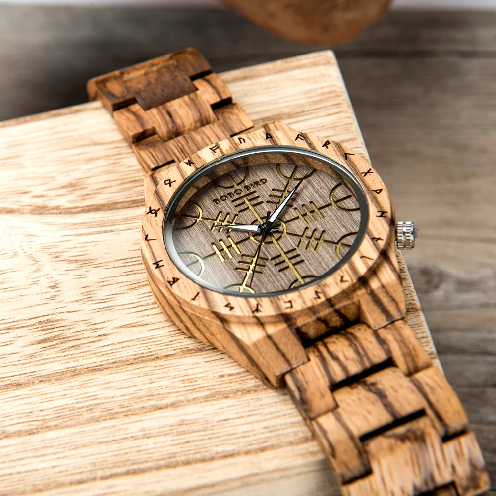BOBO BIRD Wood Watches Relogio Masculino Watch for Men Viking Warriors Symbol Relojes Para Hombre часы мужские Logo Custom