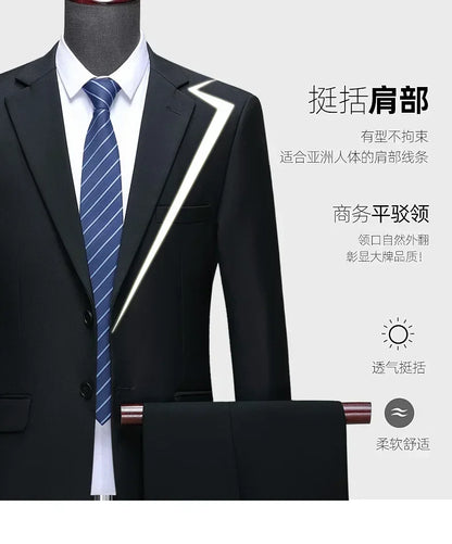 Suit S-8XL (Blazer+ Trousers) Men's Fashion Business Plus Size Gentleman's Casual Shirt for Work Slim-fit Wedding Formal Suit