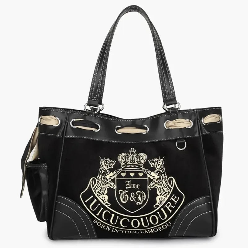 Y2K Ladies Large-Capacity Tote Bag Women Embroidery Velvet Vintage Retro Chic Handbags Girl Shopping Shoulder Bag Women's Purses