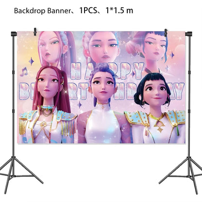 K-pop Kids Birthday Party Supplies All-in-One Decor Set-Paper Tableware Cups Candy Box Gift Bags Banner for Festive Celebrations