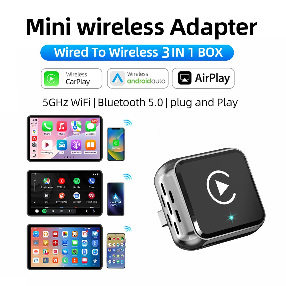 Wireless CarPlay For Apple iPhone Airplay Smart AI Box Bluetooth WiFi Android Auto Connect Car System 3in1 Car Play Adapter