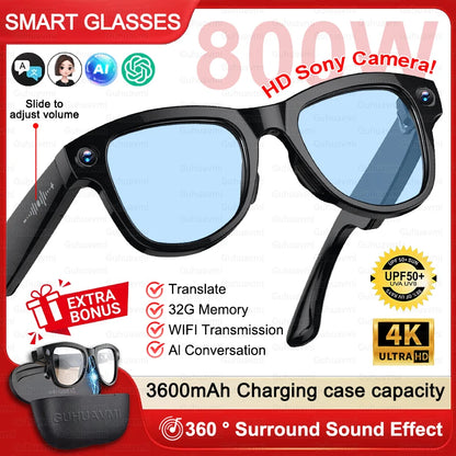 2026 Inteligentne Okulary AI M02 Ultra Kamera HD 1080P ChatGPT Etui ładujące 3600mAh Power Bank 32GB Tłumaczenie Muzyka Wideo Okulary Przeciwsłoneczne