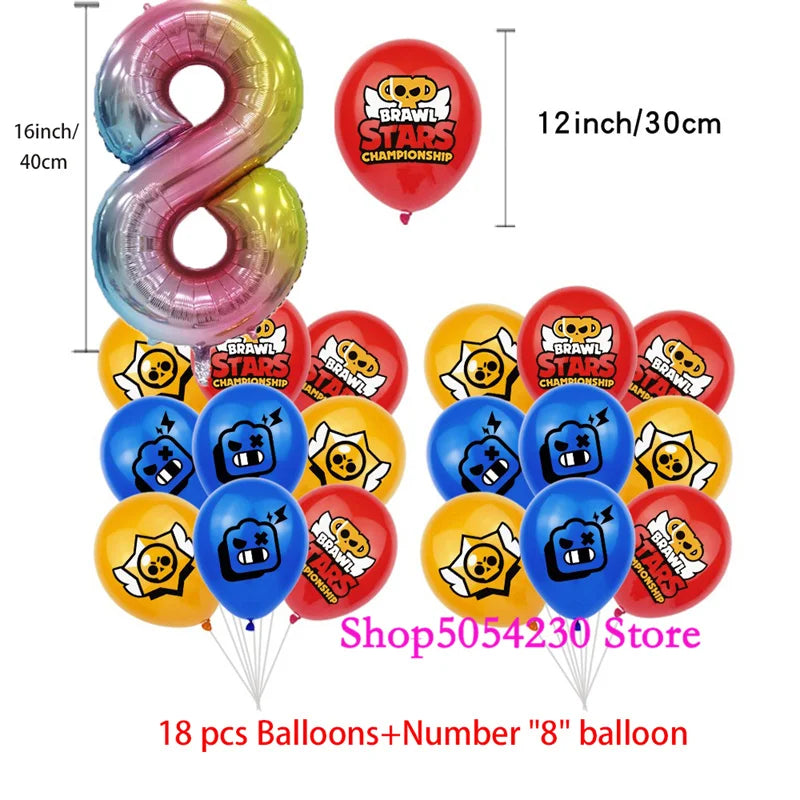Brawl Stars Happy Birthday Party Supplies Set Cartoon Game Theme Tableware, Paper Plates & Backdrop Decorations for Celebrations