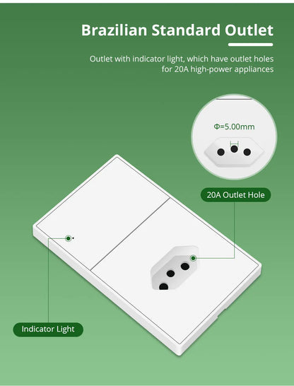 Zemismart Zigbee Brazil Outlet 10A 20A Brazilian Socket Work with Tuya Smart life Google Home Smartthings Homekit Control via M6