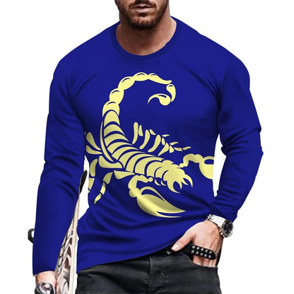 Scorpion 3D Print Long Sleeve Round-Neck Fashion Animal Pattern Men's T-Shirts Streetwear Pullovers Tops Loose Casual Man Tees