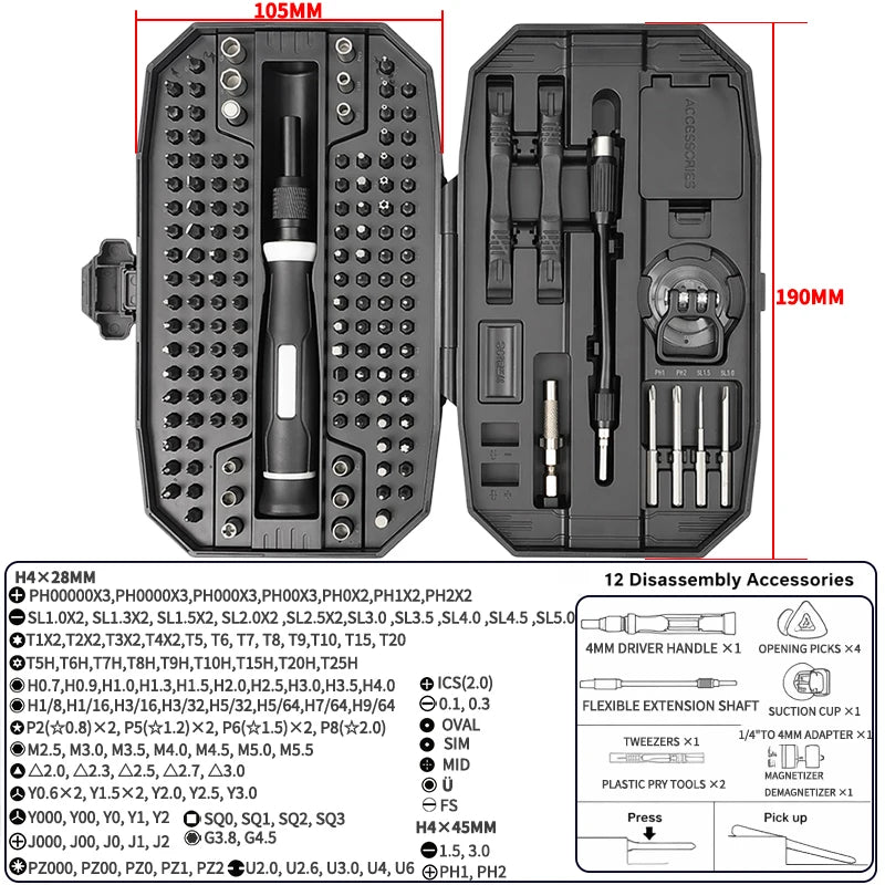 152-in-1 Precision Magnetic Screwdriver Repair Tool Kit with Flexible Shaft Tweezers Pry Tools for Phone Laptop PC Watch Console