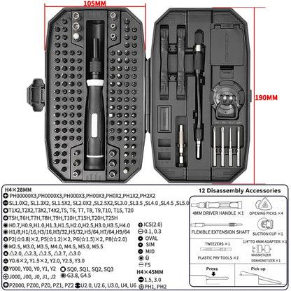152-in-1 Precision Magnetic Screwdriver Repair Tool Kit with Flexible Shaft Tweezers Pry Tools for Phone Laptop PC Watch Console