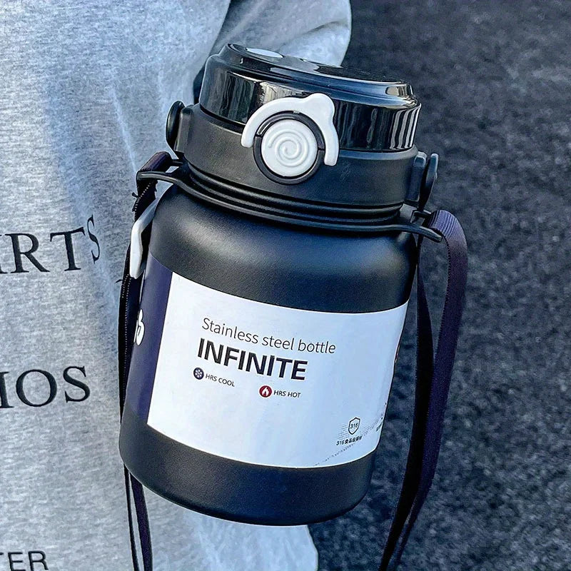 1pc 2000ml Large Capacity Stainless Steel Thermos Mug, Insulated Water Bottle with Handle & Straw, Leakproof Sports Water Jug fo