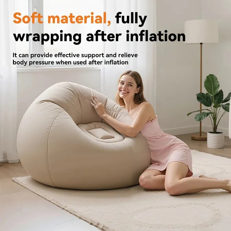 Inflatable Outdoor Lounge Chair Durable Polypropylene Air Pump Foldable Quick-Inflate Comfortable Seat for Patios Beaches Travel