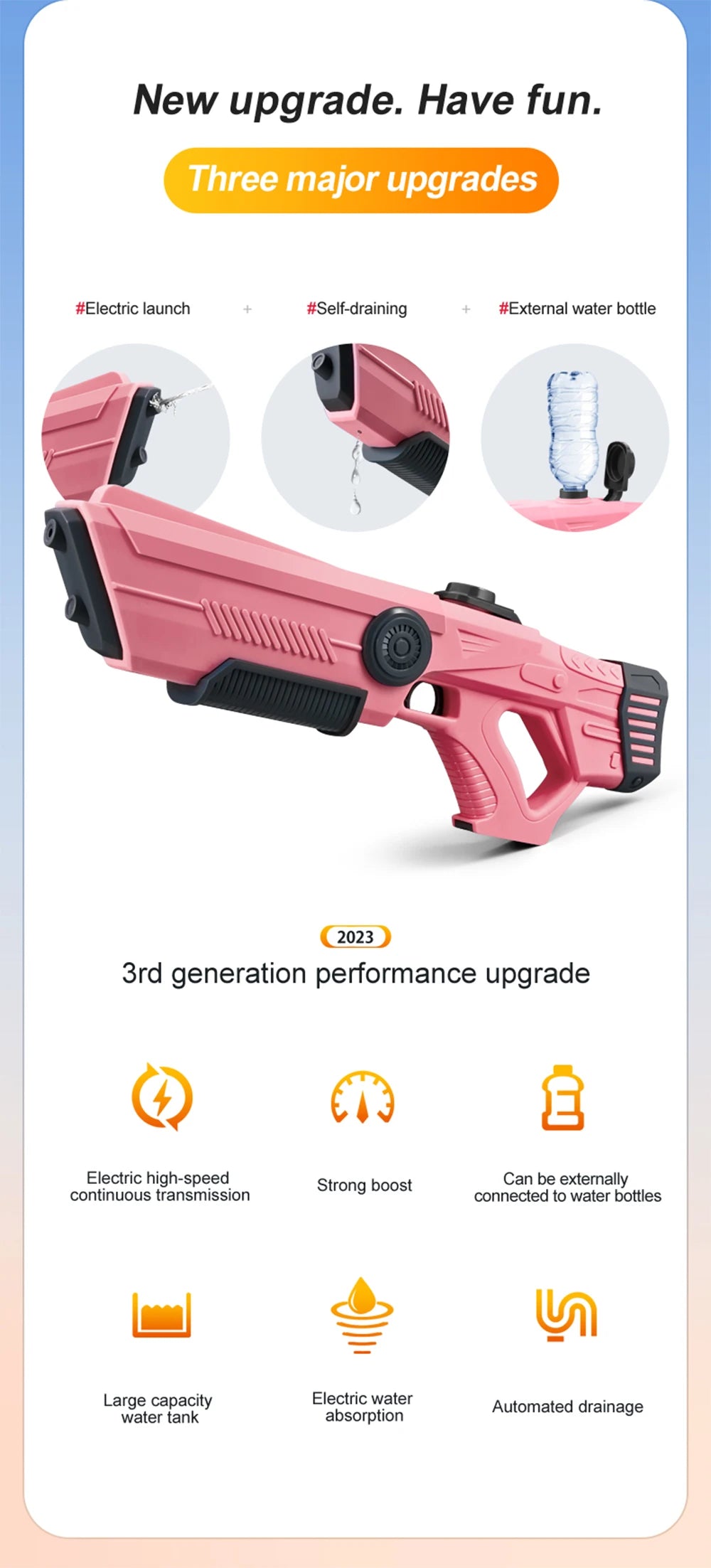 Children's Fully Automatic Water Storage Gun Large Capacity Electric Water Absorbing Toy Gun Summer Outdoor Water Toy Gift