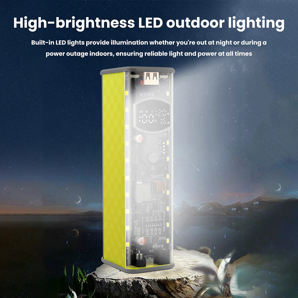65W PD Fast Charge 8-Cell Solderless 18650 Power Bank Case 3.3-24V Adjustable DC DIY Battery Box LED Display Outdoor Light