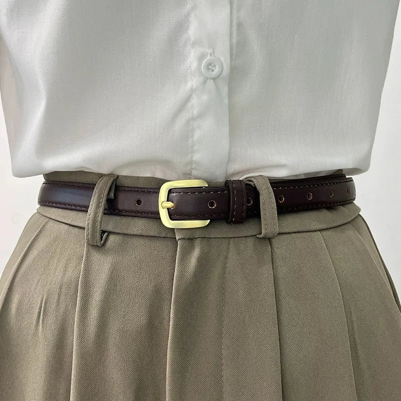 Ladies' slim fit waist belt - PU leather solid color gold buckle, suitable for skirts and pants, suitable for daily leisure, wed