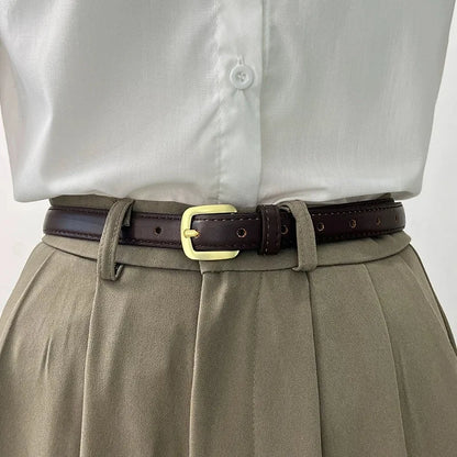 Ladies' slim fit waist belt - PU leather solid color gold buckle, suitable for skirts and pants, suitable for daily leisure, wed