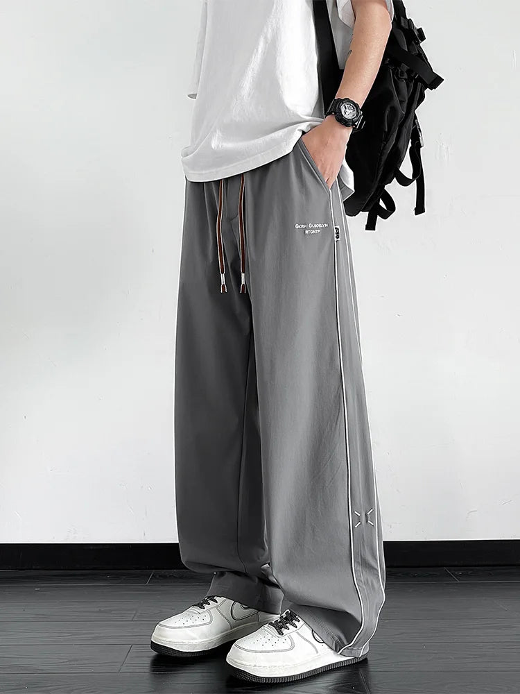 Summer Men's Sweatpants Wide Leg Straight Ice Silk Cooling Pants Big Size 8XL 7XL 6XL Sportswear Loose Fit Track Trousers