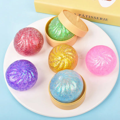 Mini Squishy Dumplings with Steamer Squeeze Toys Set Fidget Sensory Toy For Adults Stress-relieving Toys