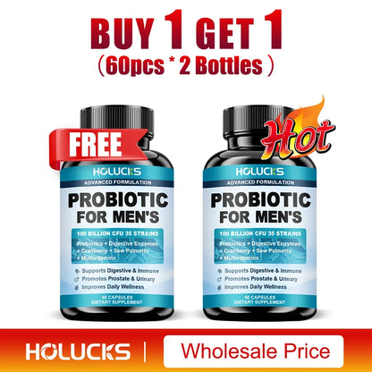 Probiotics Capsules for Men, Nutritional Absorption, Digestion, Immune Support, Prostate & Urinary Health, Reduce Bloating