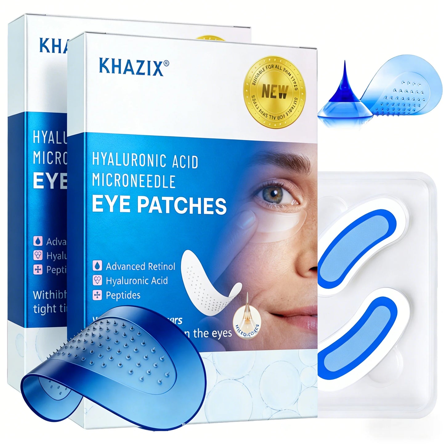 Retinol Microneedle Eye Patches with Hyaluronic Acid & Firming Peptides,for Forehead, Eye Area, Crow's Feet & Smile Lines,1Pair.