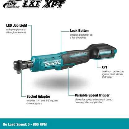 MAKITA DWR180Z klucz grzechotkowy akumulatorowy 18V LXT 6,35mm 800obr/min 47,5N·m klucz kątowy klucz nasadowy elektronarzędzia DWR180