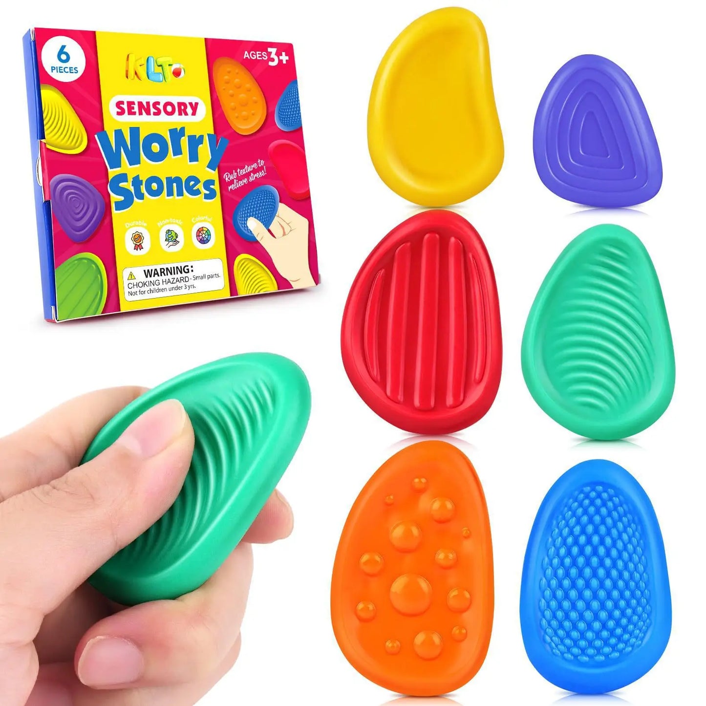 Sensory Fidget Toys Stone for Kids 6 Pack Textured Soft Worry Stone for Autism ADHD Teens Anxiety Stress Relief Toys Set