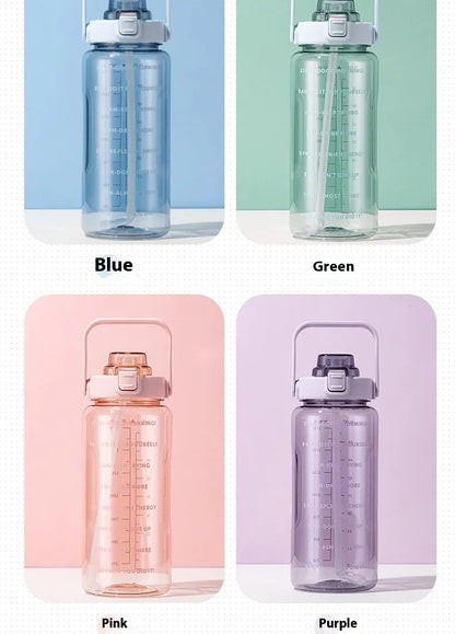 2L Water Bottle Portable Straw Plastic Water Cup for Outdoor Sports Fitness Adult High Value Big Fat Cup with Time Marker