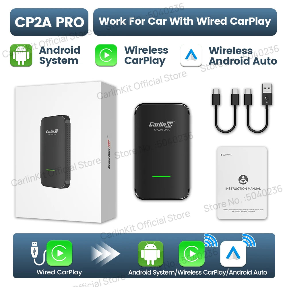 CarlinKit 4.0 CP2A Pro 3-In-1 Android TV Box CarPlay Ai Box Support Netflix YouTube Wireless CarPlay &Android Auto Smart Car Box