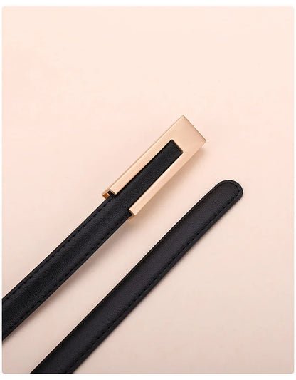 Ladies fashion cowhide leather belt; thin waist belt; versatile decoration; slimming dress; suit accessory; belt for women