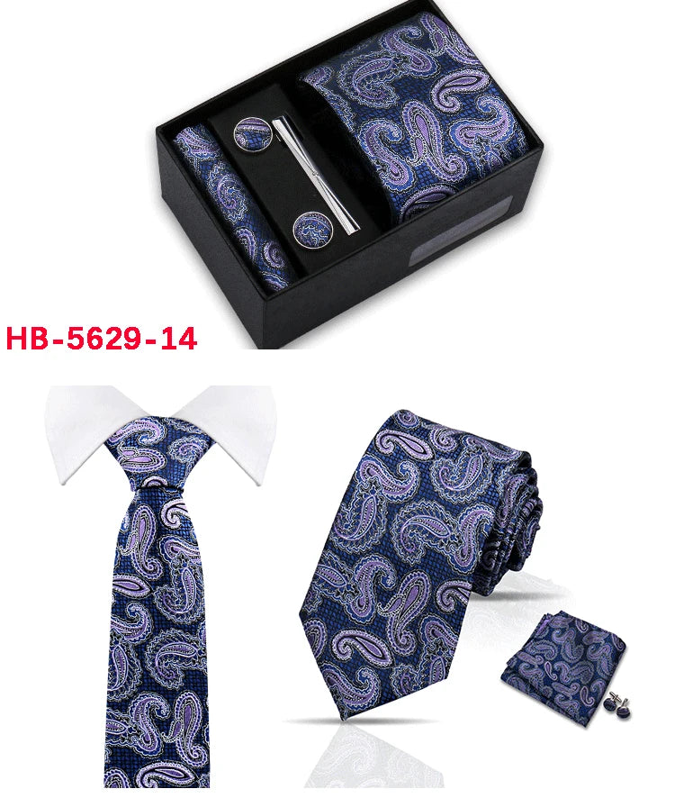 Classic Mens Tie Set Paisley Hanky Cufflinks In Gift Box Jacquard Woven Neckties Set For Men Formal Wedding Fashion Accessories