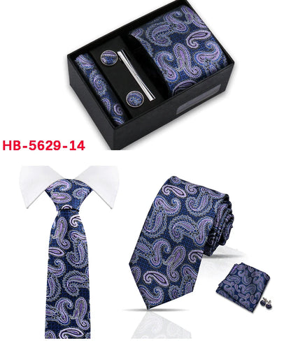 Classic Mens Tie Set Paisley Hanky Cufflinks In Gift Box Jacquard Woven Neckties Set For Men Formal Wedding Fashion Accessories