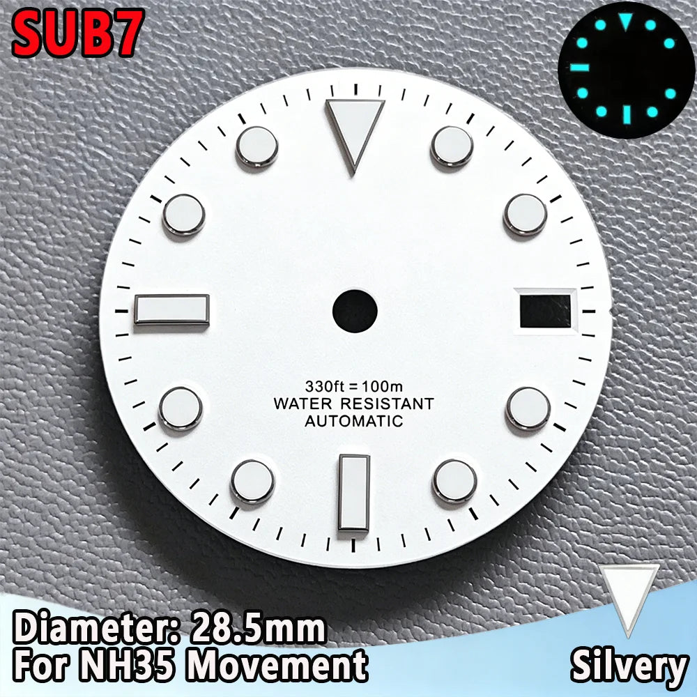 28.5mm NH35 Watch Dial Luminous Dials Single Calendar Dial Suitable For NH35 Movement Can Support DIY Dial Customization Logo