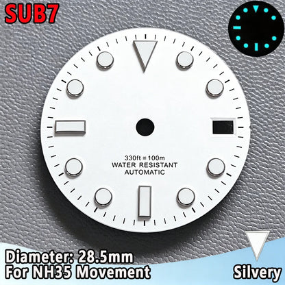 28.5mm NH35 Watch Dial Luminous Dials Single Calendar Dial Suitable For NH35 Movement Can Support DIY Dial Customization Logo
