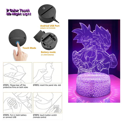 Dragon Ball Z Anime Figures Goku Vegeta Gohan Broly 3D Lamp PVC Action Figures Toys for Children Trunks Buu Super Saiyan Gifts