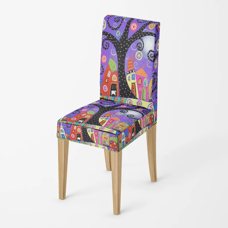 Home chair cover Oil painting style kitchen chairs Coversadjustable dining elastic fabricchairs covers chair cover for wedding