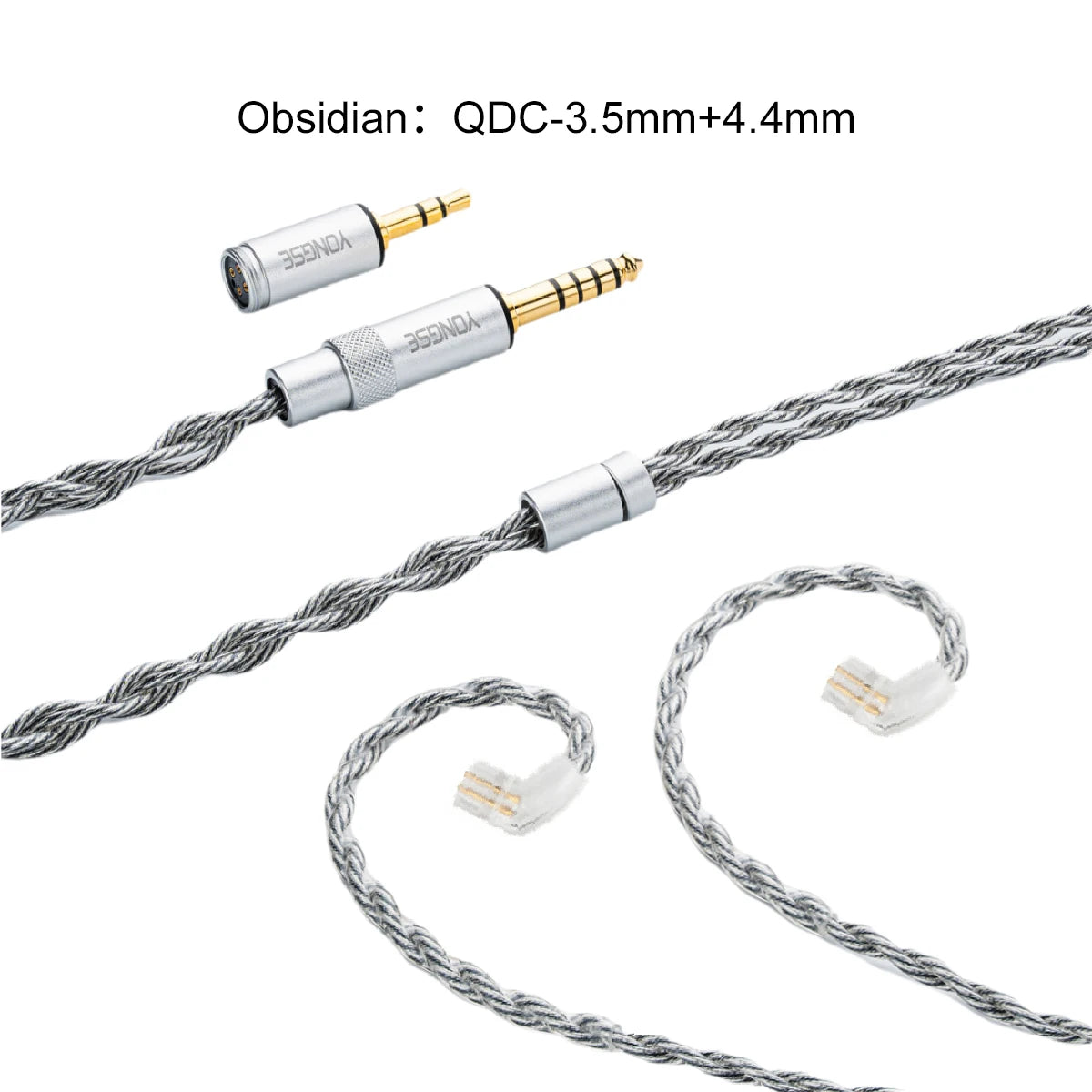 Yongse Obsidian Cable Silver-plated Single Crystal Copper Earphones Upgrade Cable Switchable Plug: 3.5mm +4.4mm