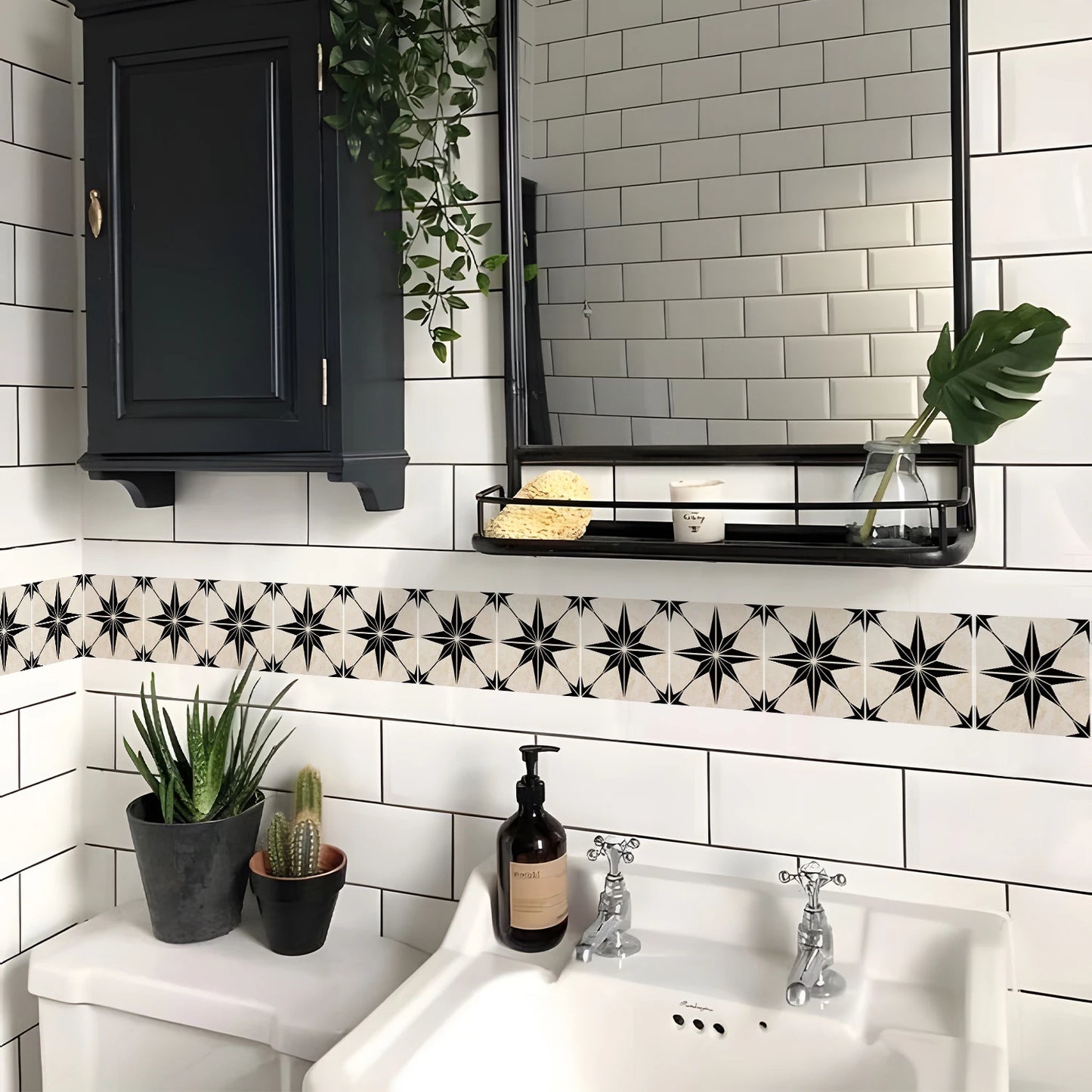 10x200cm Baseboard Sticker Moroccan Mosaic Tile Style Wall Border Sticker DIY Kitchen Bathroom Decoration Waistline Wall Sticker
