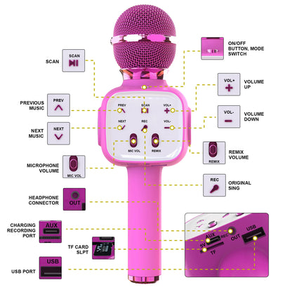 Microphone for Kids Child Microphones Wireless Bluetooth Karaoke Microphone Boys Girls Gift Birthday Thanksgiving Christmas