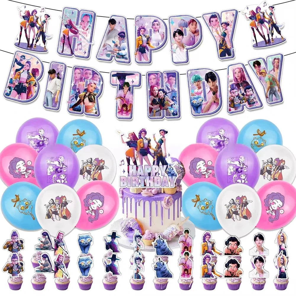 K-pop Kids Birthday Party Supplies All-in-One Decor Set-Paper Tableware Cups Candy Box Gift Bags Banner for Festive Celebrations
