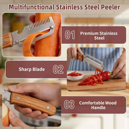 2PC Set Kitchen Peeler Stainless Steel Vegetable Peeler Wooden Handle For Peeling And Slicing Fruits And Vegetables Kitchen Tool