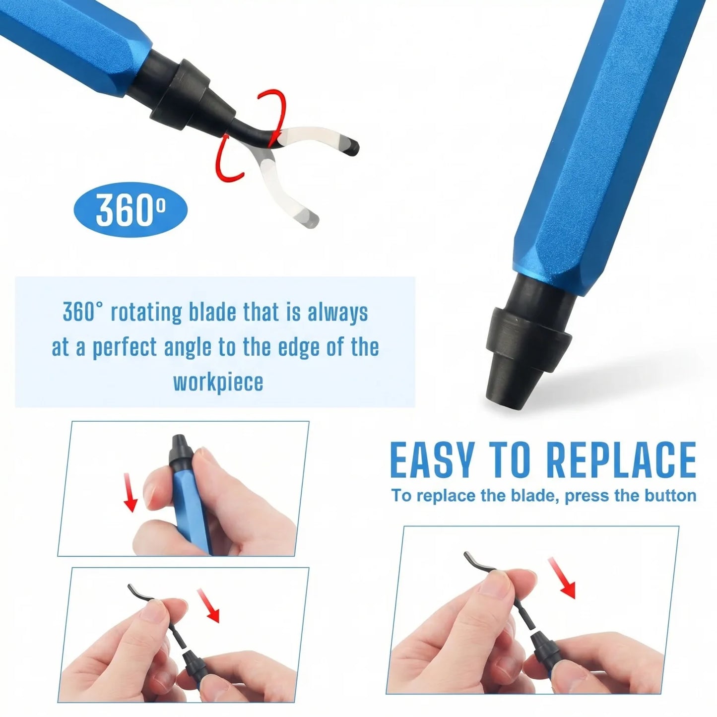 Deburring Tool Kit with 6Pcs Needle Files 6-1/2" Chamfer Tool for Resin Metal Plastic Tube Hole 3D Art with Extra 10 HSS Blades