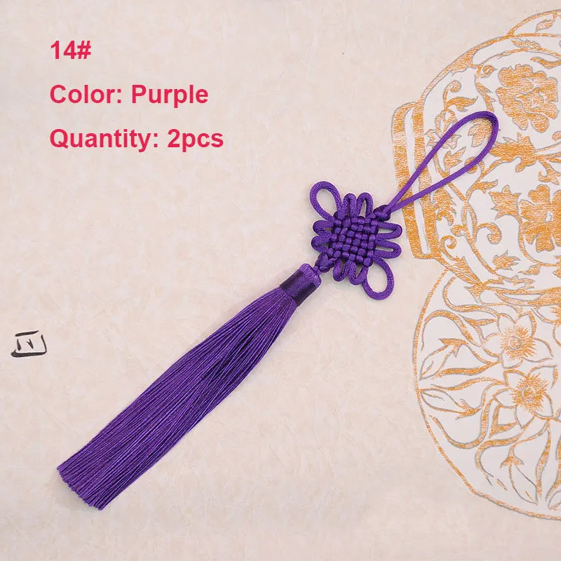 2Pcs Tassel Fringe Handmade Silk Floss Chinese Knot Tassel Bangs Flower Tassel for DIY Craft Door Car Handing Home Decor