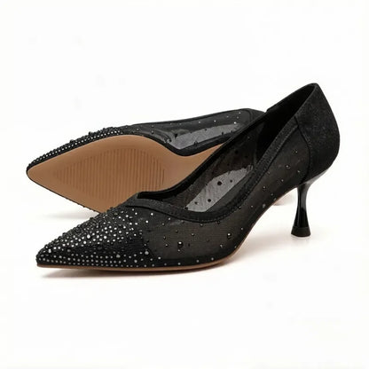 Women's Breathable Mesh Pointed-Toe High Heels, Rhinestone Elegant Slip-On Stiletto Pumps, Suitable for Parties, Weddings