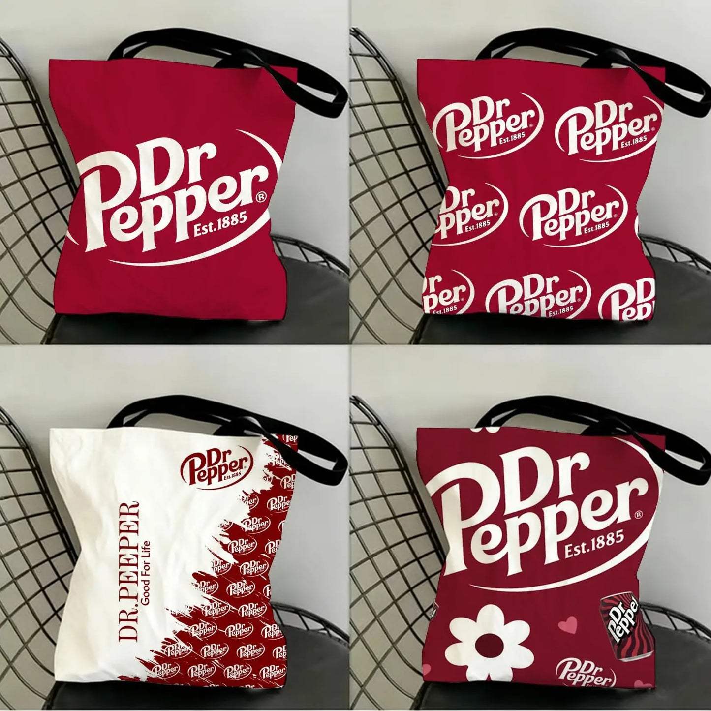 Classic Red Drink D-Dr P-PePper Storage Bags Canvas Double-Sided Print Fashion Shoulder Tote Shopping Bag Gift Eco Handbags