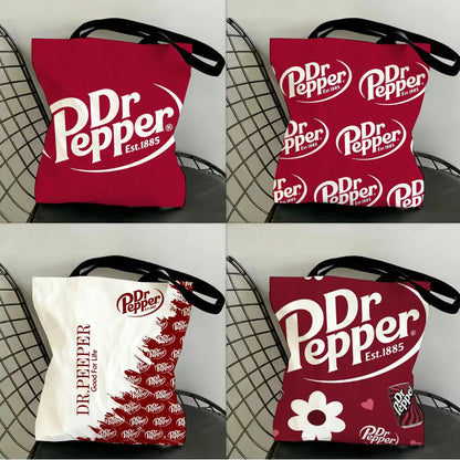 Classic Red Drink D-Dr P-PePper Storage Bags Canvas Double-Sided Print Fashion Shoulder Tote Shopping Bag Gift Eco Handbags