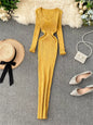 SINGRAIN Women Autumn Knitted Dress V Neck Sexy Slim Elastic Oversized Basic Bodycon Long Dress Winter knit Warm Sweater Dresses