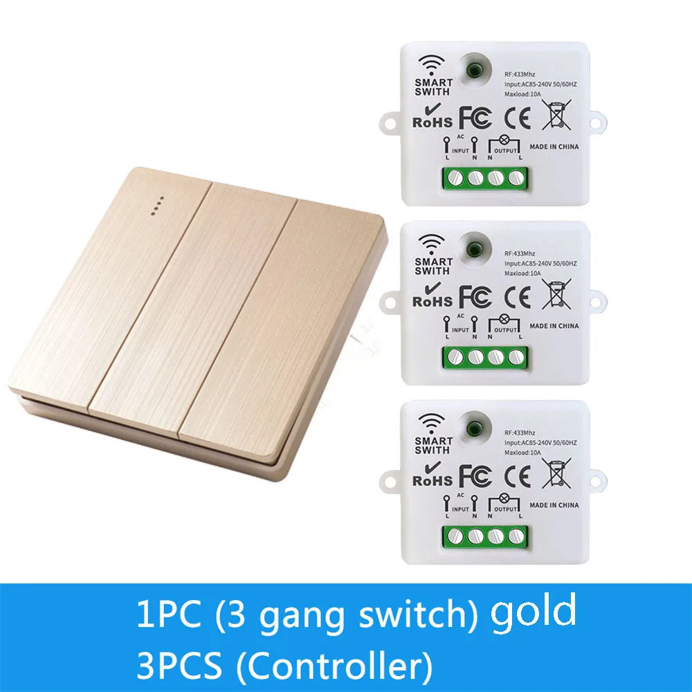 86 Wireless Smart RF 433Mhz 100-220V Wall Panel with Remote Control Mini Relay Receiver Home Led Light Lamp Switch